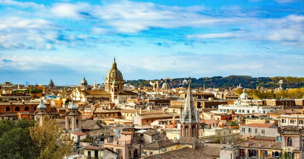 Panoramic view of Rome cityscape with historic buildings