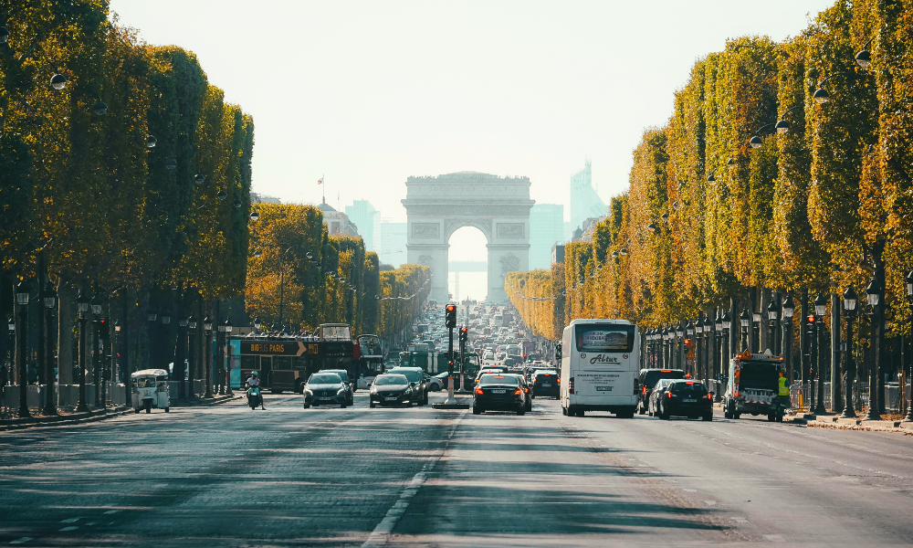 Champs-Élysées Avenue leading to the Arc de Triomphe, iconic view of Paris