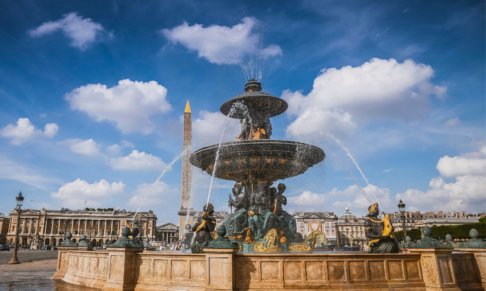 Place de la Concorde with its iconic obelisk and fountains in Paris