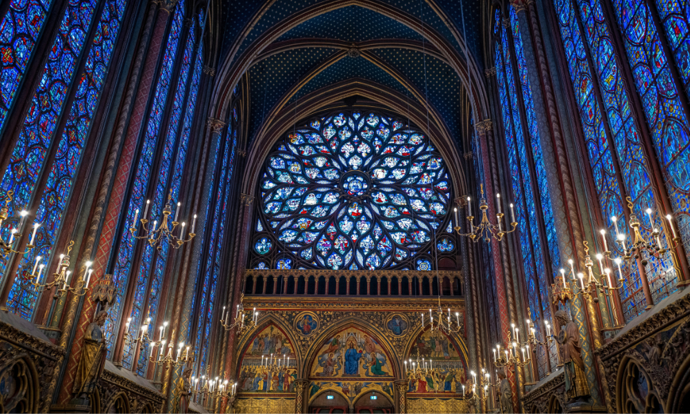 Breathtaking stained glass windows inside Sainte-Chapelle in Paris