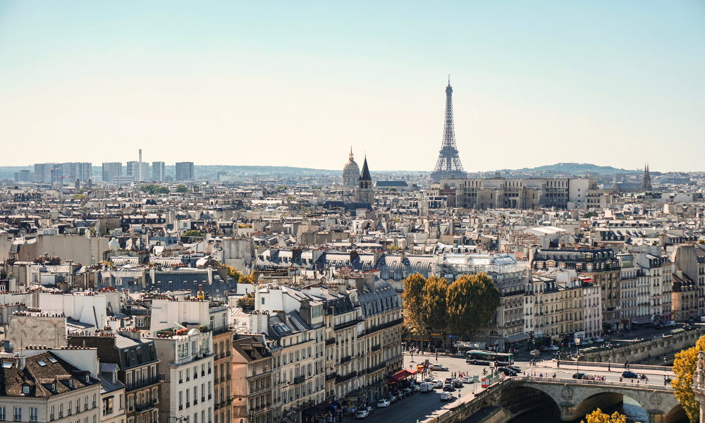 Panoramic view of Paris with the Eiffel Tower in the background