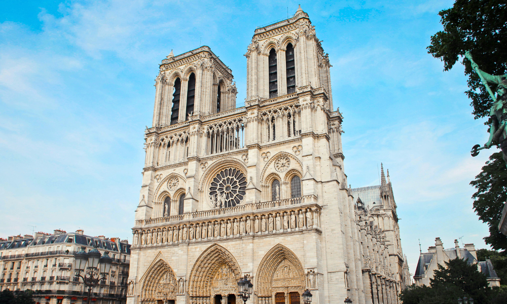 Intricate architectural details of Notre-Dame Cathedral in Paris