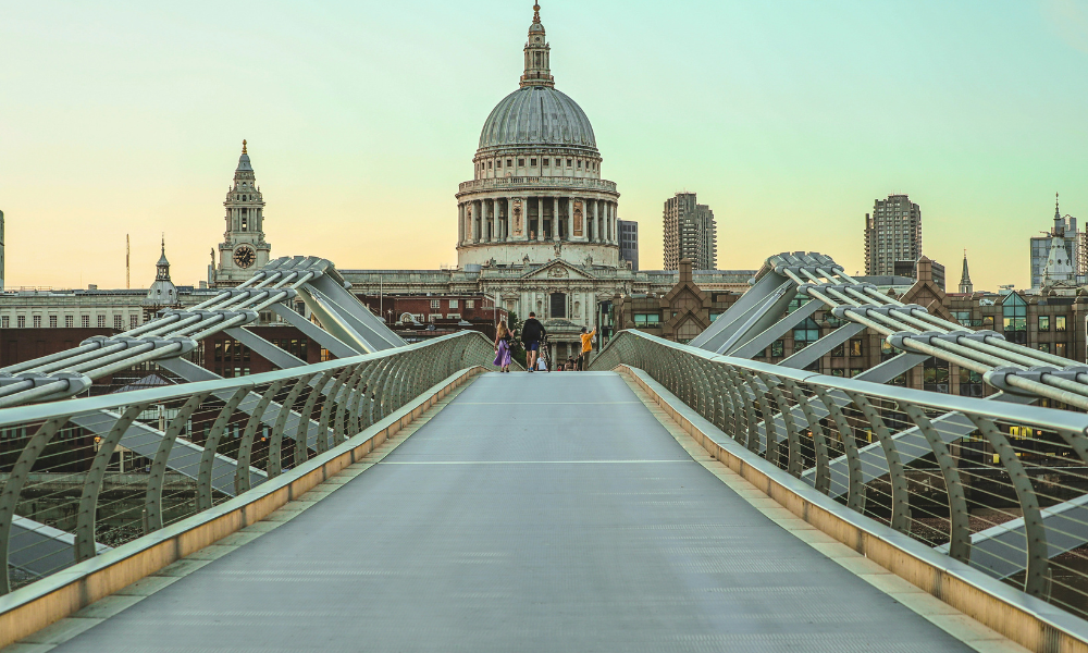 Exterior view of St Paul's Cathedral in London, showing its grand dome and classical architecture.